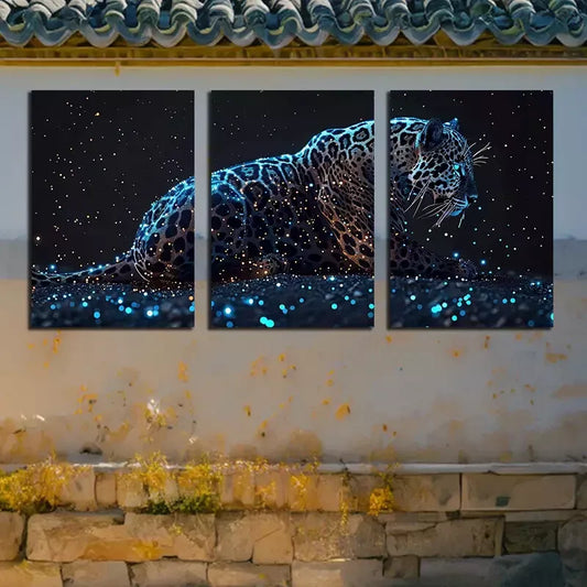 3pcs Beautiful Blue Leopard Canvas Framed 40x60cm - High Quality Print 100% Australian Made Wall Canvas Ready to Hang