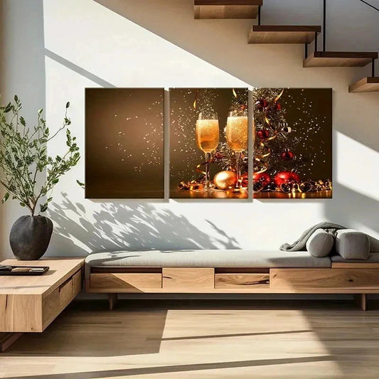 3pcs Champagne At Fashion New Year Party Wall Art Set Canvas Framed 40x60cm - High Quality Print 100% Australian Made Wall Canvas Ready to Hang