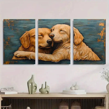 3pcs Rustic Happy Golden Retrievers Metal Print Ready to Hang Art