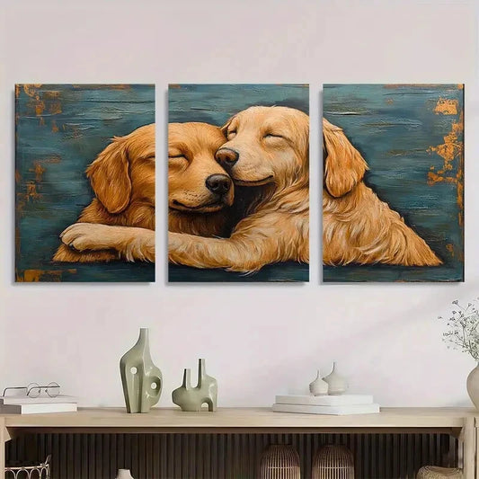 3pcs Rustic Happy Golden Retrievers Metal Print Ready to Hang Art