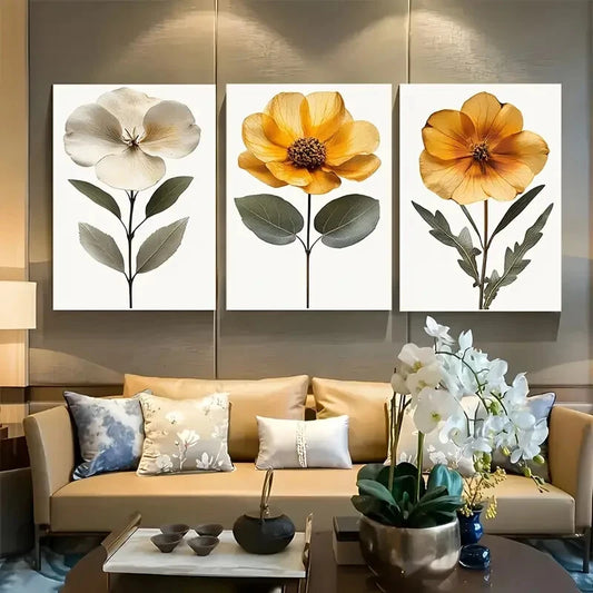 3pcs Wildflower Botanical Dried Flower Arrangement Metal Print Ready to Hang Art