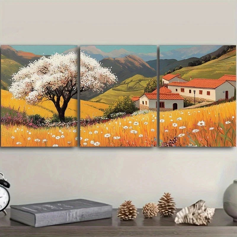 3pcs Picturesque Rural Landscape Metal Print Ready to Hang Art
