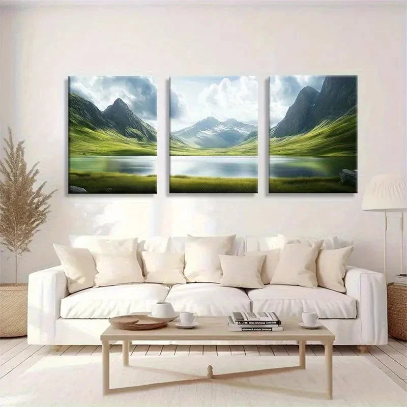 3pcs Green Mountain Lake Valley Landscape Metal Print Ready to Hang Art