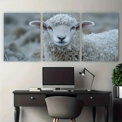 3pcs Fluffy Sheep Face Winter Wildlife Metal Print Ready to Hang Art