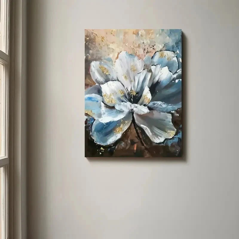 Beautiful Blue Flowers Abstract Flower Painting 40x60cm Metal Print Ready to Hang
