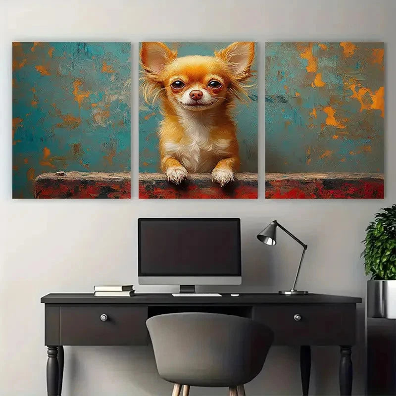 3pcs Chihuahua Small Dog Portrait Metal Print Ready to Hang Art