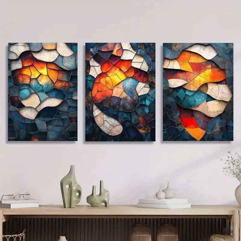 3pcs flat, Fragmented mosaic wonder Metal Print Ready to Hang Art