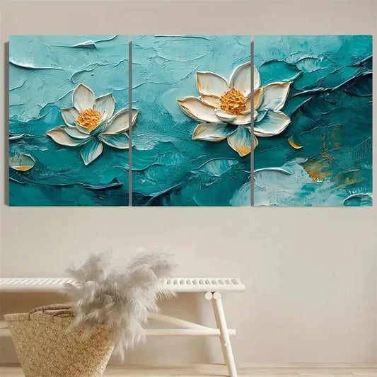 3pcs Underwater Floral Ocean Flower on Turquoise Metal Print Ready to Hang Art