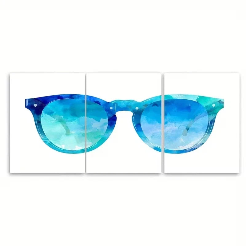 3pcs Watercolor Fashion Glasses Wall Art Set Canvas Framed 40x60cm - High Quality Print 100% Australian Made Wall Canvas Ready to Hang