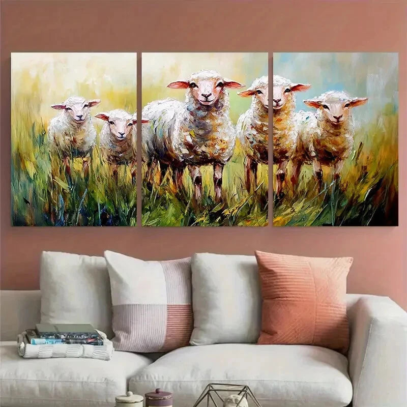 3pcs Sheep Lambs Farm Animals Pet Portrait Metal Print Ready to Hang Art