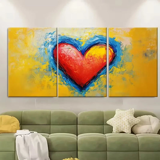 3pcs Vibrant Abstract Heart Painting Metal Print Ready to Hang Art