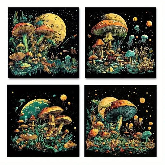 4pcs Jellyfish & Moon Design,Wall Art Canvas Framed