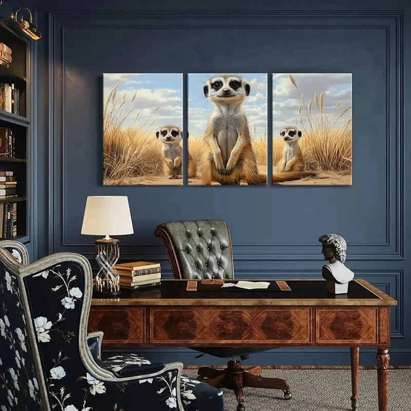 3pcs Meerkat Nature Landscape Abstract Animal Metal Print Ready to Hang Art