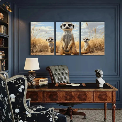 3pcs Meerkat Nature Landscape Abstract Animal Metal Print Ready to Hang Art