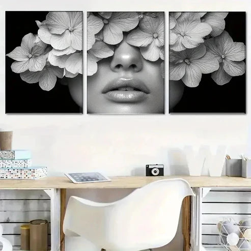 3pcs Women with Floral Illustration View Wall Art Canvas Unframed - High Quality Print 100% Australian Made Wall Canvas