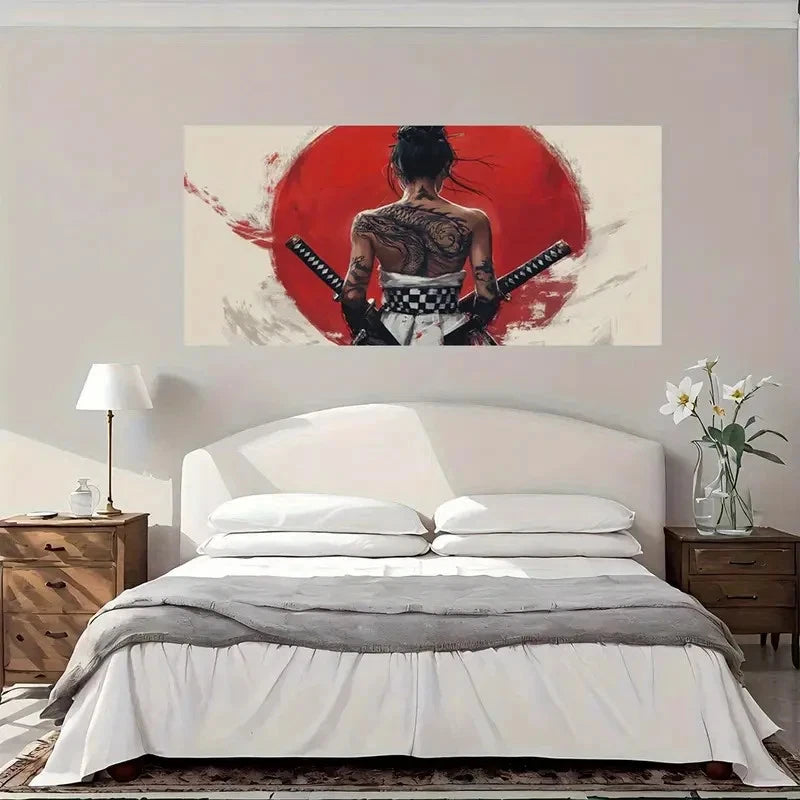 Japanese Female Warrior Tattoo Wall Art Canvas Office Home Room Framed 120x60cm