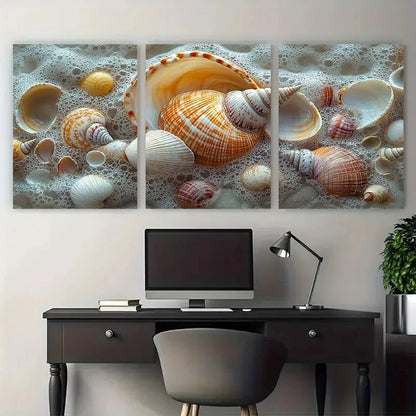 3pcs Coastal Ocean Shell Beach Inspired Metal Print Ready to Hang Art