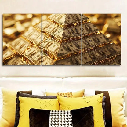 3pcs Golden Miniature Pyramid Golden Metal Print Ready to Hang Art