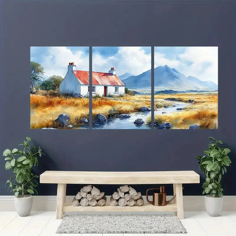 3pcs Connemara Galway Ireland Landscape Watercolor Metal Print Ready to Hang Art