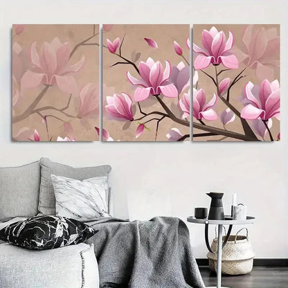 3pcs Pink Magnolia Botanical Branch Metal Print Ready to Hang Art