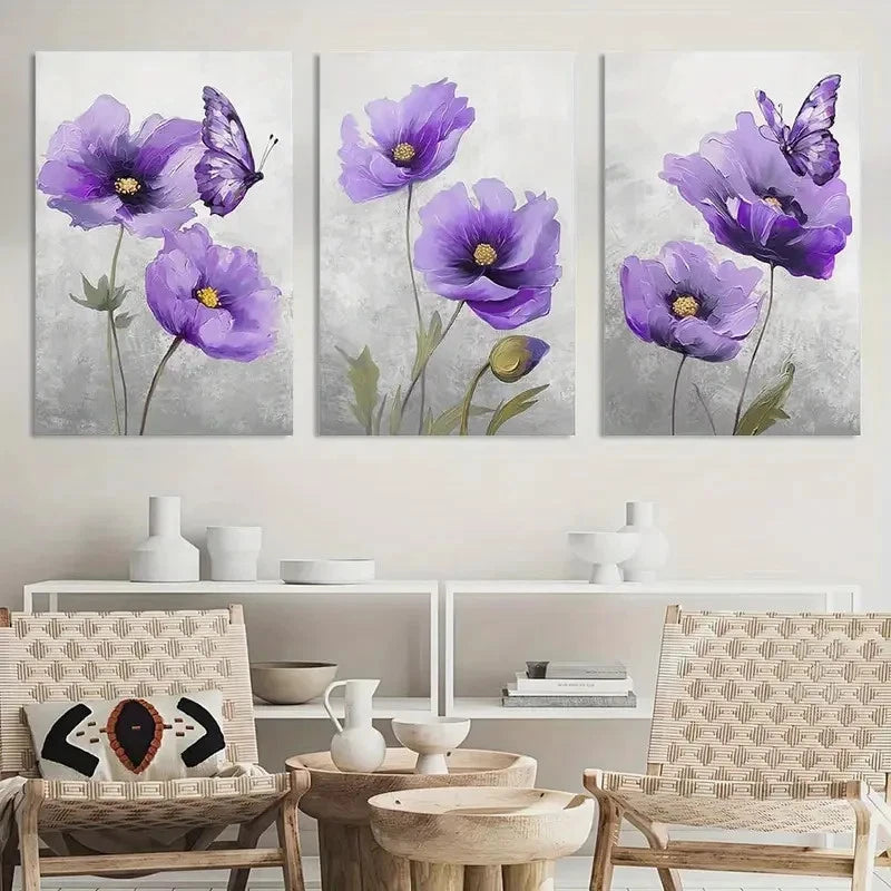 3pcs Flower Poppy Blossom Picture Painting Metal Print Ready to Hang Art