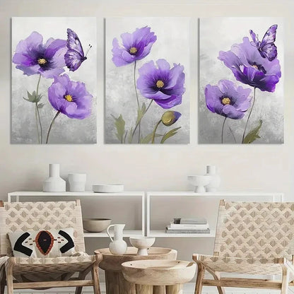 3pcs Flower Poppy Blossom Picture Painting Metal Print Ready to Hang Art
