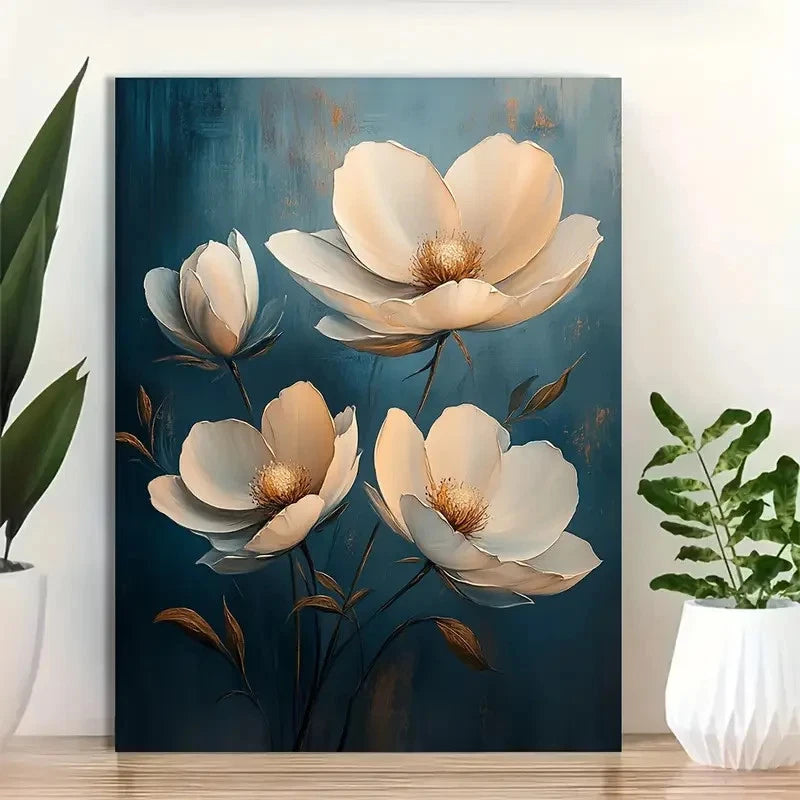 Beautiful Elegant White Flower Painting 40x60cm Metal Print Ready to Hang