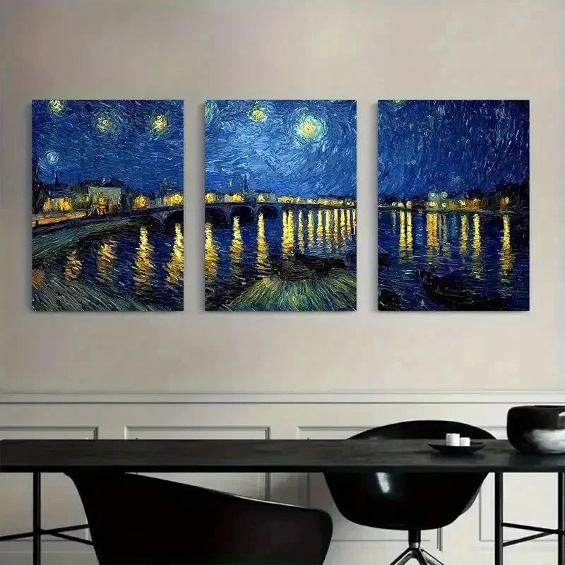 3pcs Starry Night Over the Rh a River Metal Print Ready to Hang Art
