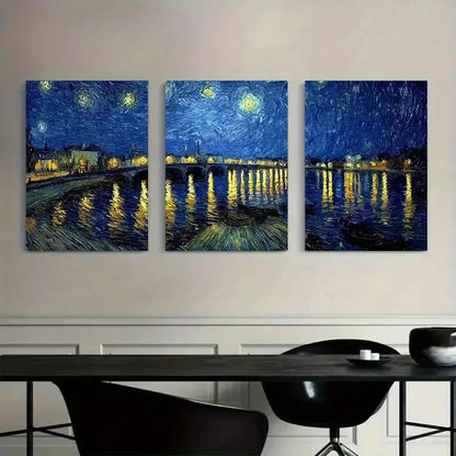 3pcs Starry Night Over the Rh a River Metal Print Ready to Hang Art
