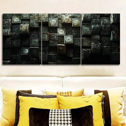 3pcs Dollar Bill Dungeon Design Metal Print Ready to Hang Art