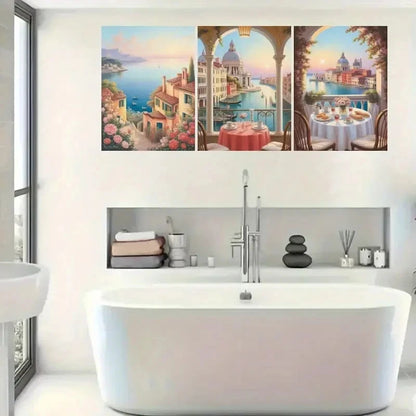 3pcs Coast Venice Canal Florence View Metal Print Ready to Hang Art