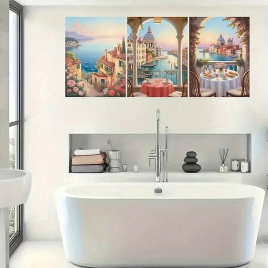 3pcs Coast Venice Canal Florence View Metal Print Ready to Hang Art