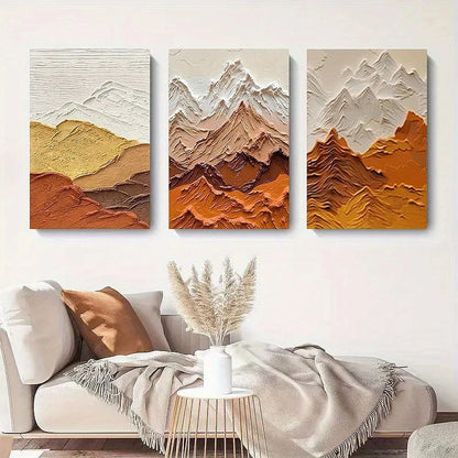 3pcs Abstract Mountain Earth Tone Geometric Metal Print Ready to Hang Art