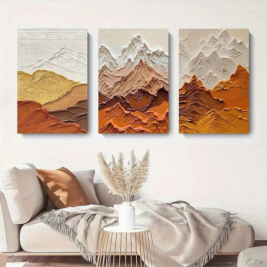 3pcs Abstract Mountain Earth Tone Geometric Metal Print Ready to Hang Art