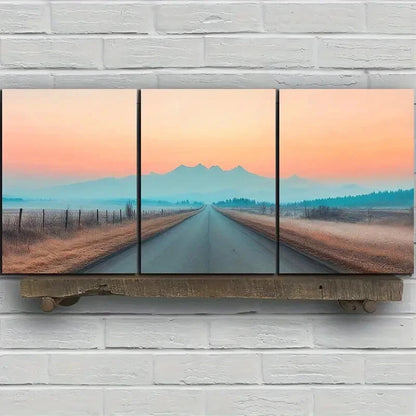 3pcs The Road Under Sunset Glow Metal Print Ready to Hang Art