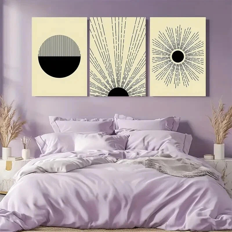 3pcs Boho Geometric Mid-Century Abstract Metal Print Ready to Hang Art