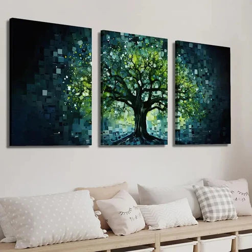 3pcs Abstract Tree of Life Glass Style Wall Art Set Canvas Unframed - High Quality Print 100% Australian Made Wall Canvas