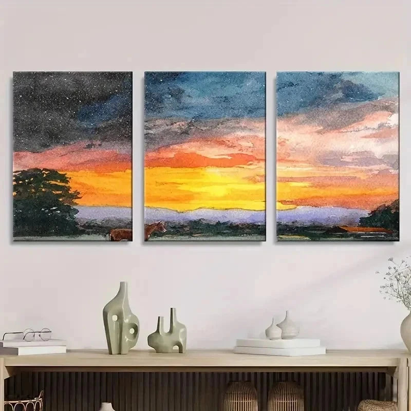 3pcs Abstract Watercolor Sunset Wall Art Set Canvas Framed 60x90cm - High Quality Print 100% Australian Made Wall Canvas Ready to Hang