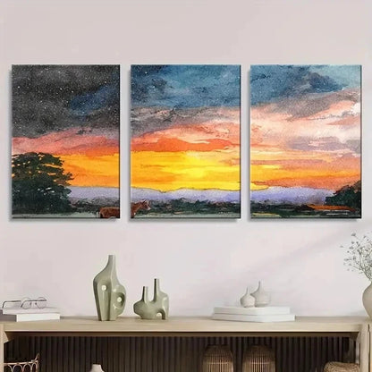 3pcs Abstract Watercolor Sunset Wall Art Set Canvas Framed 60x90cm - High Quality Print 100% Australian Made Wall Canvas Ready to Hang
