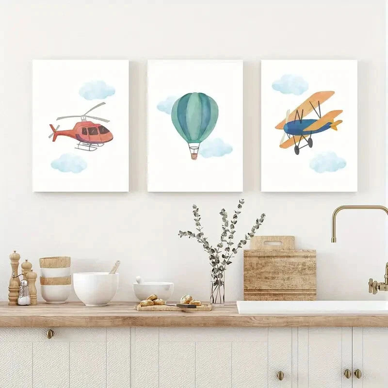 3pcs Artistic Airplane Versatile Seasonal Art Metal Print Ready to Hang Art
