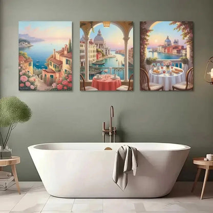 3pcs Coast Venice Canal Florence View Metal Print Ready to Hang Art