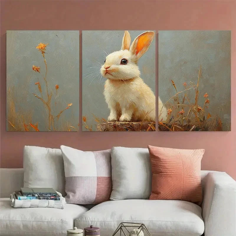 3pcs Bunny Rabbit Pet Portrait Metal Print Ready to Hang Art