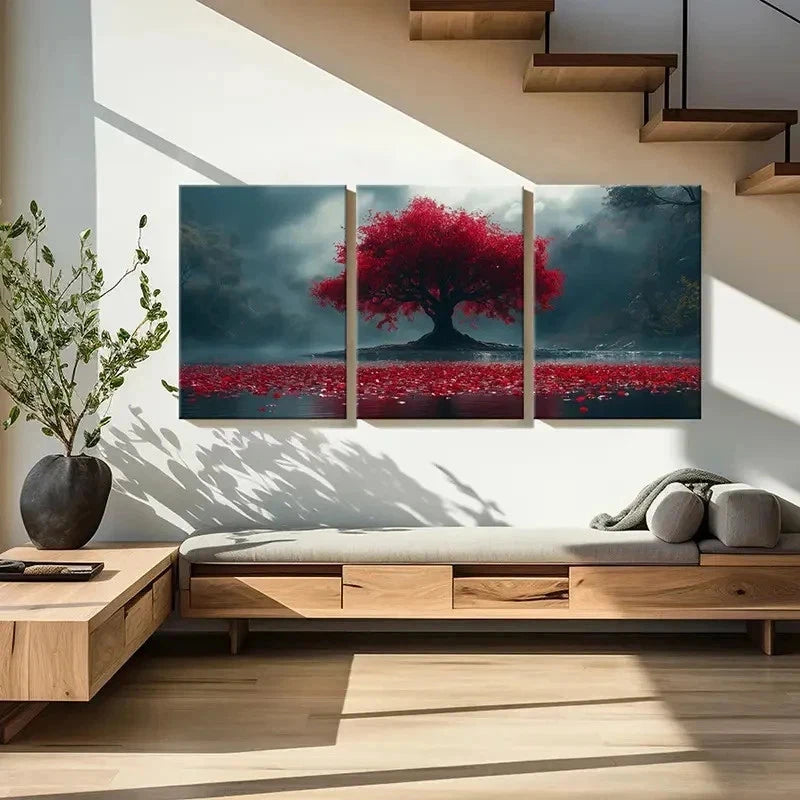 3pcs Fantasy Natural Landscape Art Red Tree Wall Art Set Canvas Framed 40x60cm - High Quality Print 100% Australian Made Wall Canvas Ready to Hang