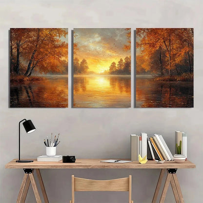 3pcs River Sunset Trees Scenery Metal Print Ready to Hang Art