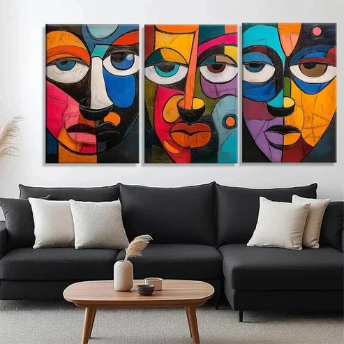 3pcs Modern Abstract Faces Colorful Perfect Wall Art Set Canvas Unframed - High Quality Print 100% Australian Made Wall Canvas