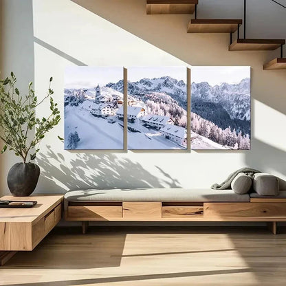 3pcs Snowy Mountain Landscape with Cabin Wall Art Set Canvas Framed 40x60cm - High Quality Print 100% Australian Made Wall Canvas Ready to Hang