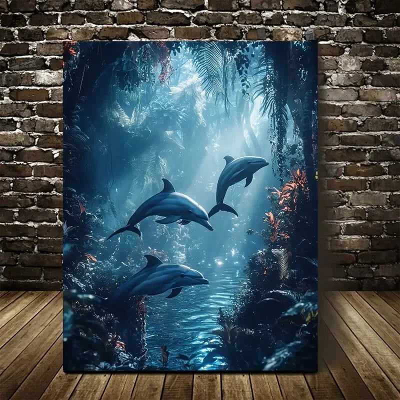 Mystical Jungle Theme with Vibrant Colors Painting 40x60cm Metal Print Ready to Hang