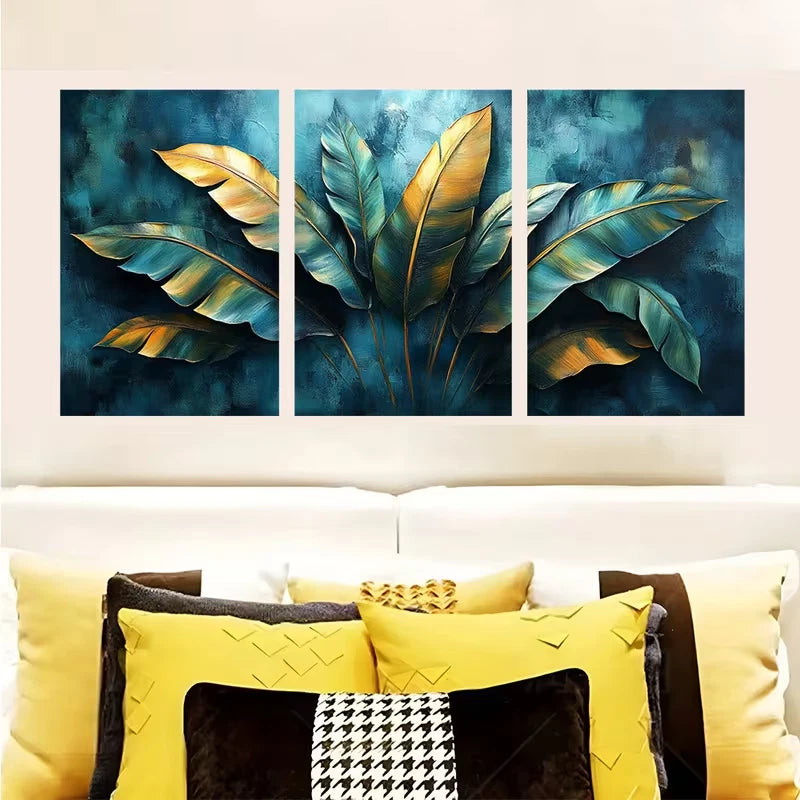 3pcs Tropical Leaves Green Painting Metal Print Ready to Hang Art