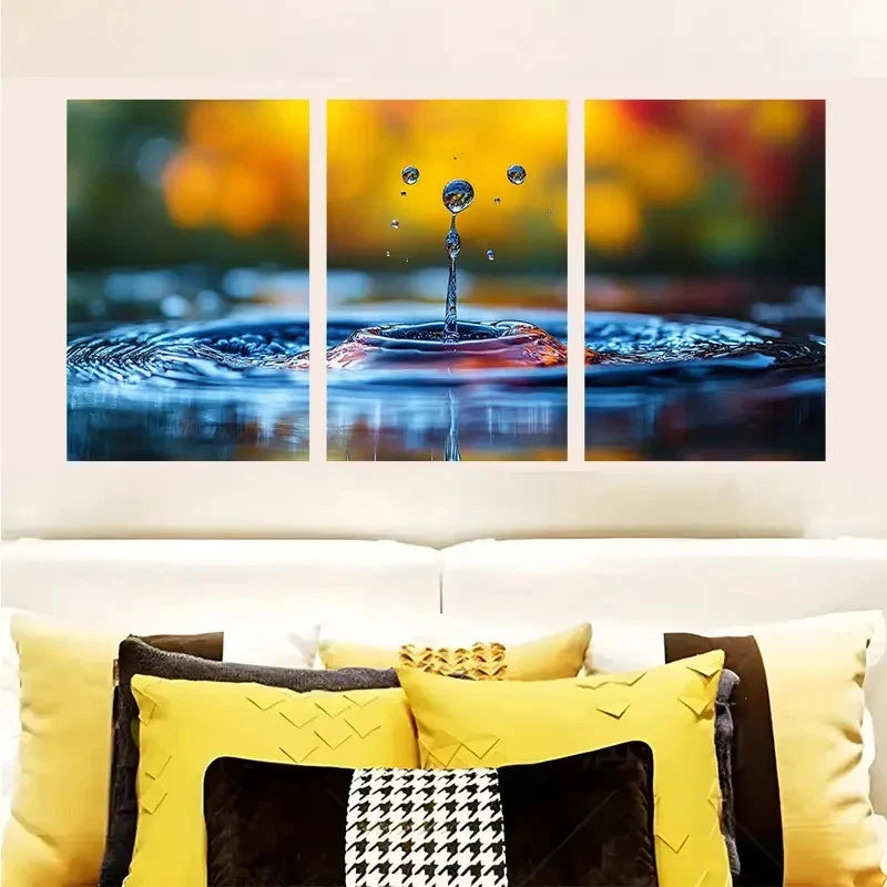 3pcs Water Splash Creates A Beautiful Ripple Wall Art Set Canvas Framed 50x70cm - High Quality Print 100% Australian Made Wall Canvas Ready to Hang