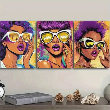 3pcs Surprised girl poster  Wall Art Set Canvas Framed 50x70cm - High Quality Print 100% Australian Made Wall Canvas Ready to Hang